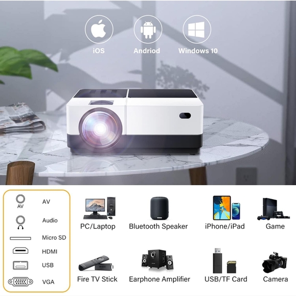 Wsky Video Portable Projector Outdoor Home Theater, LED LCD HD 1080p Supported - Picture 1 of 10